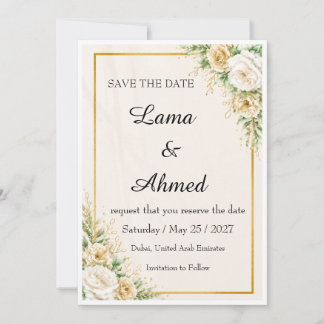Luxe Ivoor Gouden Bloemstuk Save The Date Kaart |