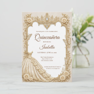 Luxe Ivoor Gouden Prinses Quinceañera Kaart