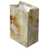 Luxe ivoor marmer en gouden glitter medium cadeauzakje (Voorkant Gekanteld)