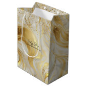 Luxe ivoor marmer en gouden glitter medium cadeauzakje (Achterkant Gekanteld)
