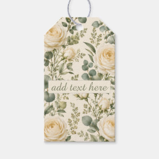 Luxe Ivoor Roos & Salie Groene Eucalyptus Trouwen Cadeaulabel