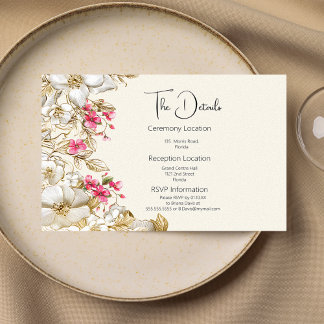 Luxe ivoor roze wit goud bloemen Details Kaart