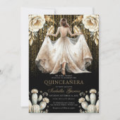Luxe Ivoor Zwart Goud Quinceañera Kaart (Voorkant)