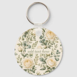 Luxe Ivoors Rose & Salie Groene Eucalyptus Bruilof Sleutelhanger