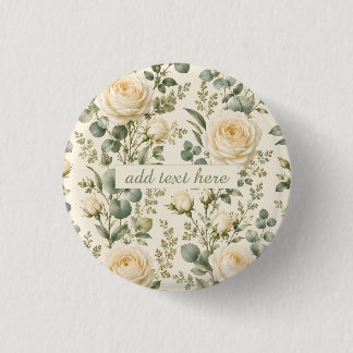 Luxe Ivoren Roos & Salie Groene Eucalyptus Bruilof Ronde Button 3,2 Cm