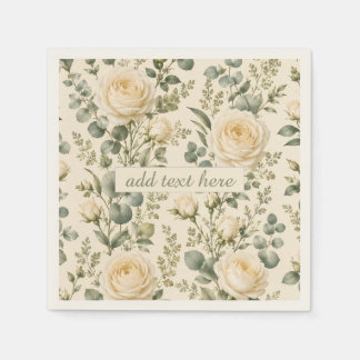 Luxe Ivoren Roos & Salie Groene Eucalyptus Bruilof Servet