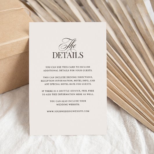 Luxe Ivory and Dark Brown | Wedding Guest Details Informatiekaartje