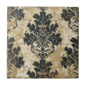 Luxe Ivory Damask Elegant Zwart Beige Tegeltje (Voorkant)