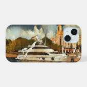 Luxe Jacht Muurkunst Kust Haven Scene iPhone 15 Case (Achterkant horizontaal)
