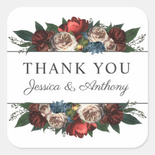 Luxe Jewel Tone Floral Boeket Dank u Vierkante Sticker