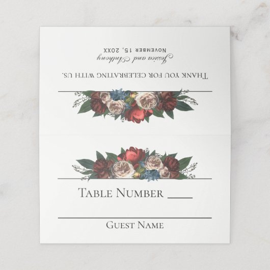 Luxe Jewel Tone Floral Bruiloft Plaatskaartje (Buitenkant ongevouwen)