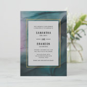 Luxe Jewel Tone Ink Wash Wedding Invitation Kaart (Staand voorkant)