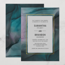 Luxe Jewel Tone Ink Wash Wedding Invitation