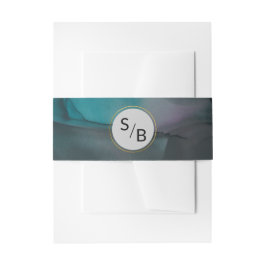 Luxe Jewel Tone Marble Ink Wash met Monogrammen Uitnodigingen Wikkel