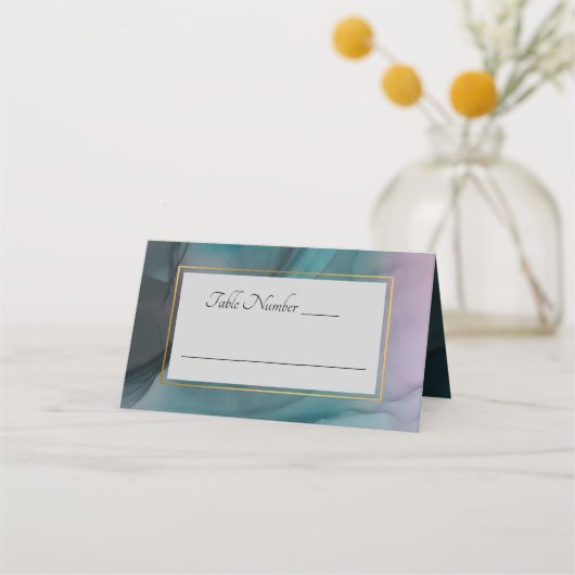 Luxe Jewel Tone Marble Ink Wash Wedding Plaatskaartje (Voorkant)