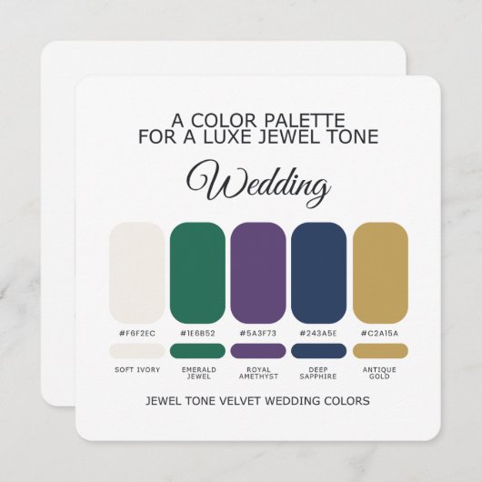 Luxe Jewel Wedding Color Palette Card Kaart (Voorkant / Achterkant)