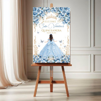 Luxe jurk babyblauw goud sprookje boog welkom poster