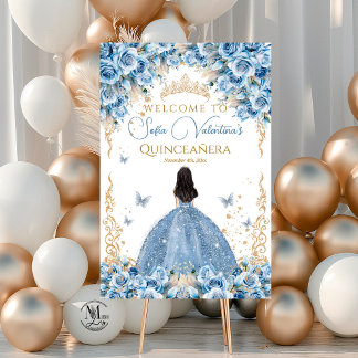 Luxe jurk babyblauw gouden sprookjeskroon welkom poster