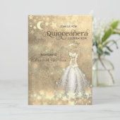  luxe jurk goud tiara Quinceañera Invit Kaart (Staand voorkant)