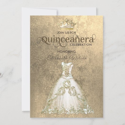  luxe jurk goudtiara Quinceañera Kaart (Voorkant)