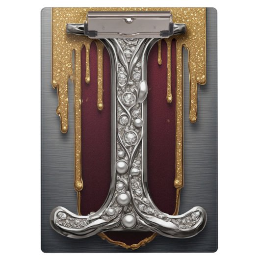 Luxe juweel letter I monogram met glitter Klembord (Voorkant)