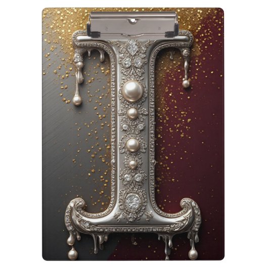 Luxe juweel letter I monogram met glitter Klembord (Voorkant)