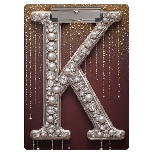 Luxe juweel letter K monogram met glitters Klembord (Voorkant)