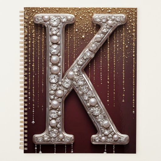Luxe juweel letter K monogram met glitters Planner (Voorkant)