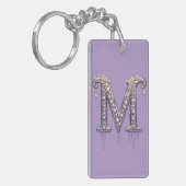 Luxe juweel letter M monogram met parels Sleutelhanger (Voorkant Links)