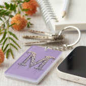 Luxe juweel letter M monogram met parels Sleutelhanger (Voorkant Rechts)