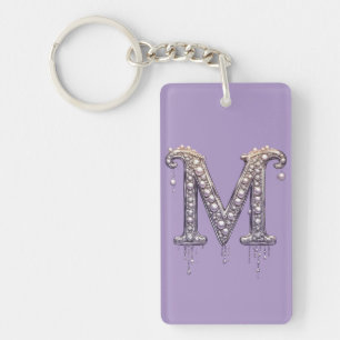 Luxe juweel letter M monogram met parels Sleutelhanger