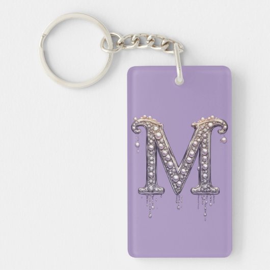 Luxe juweel letter M monogram met parels Sleutelhanger (Voorkant)
