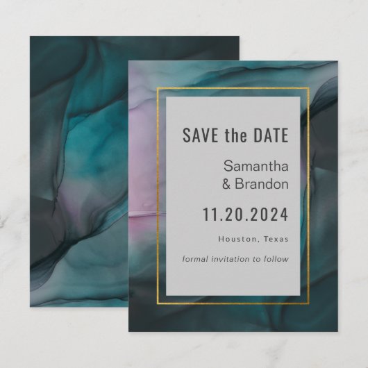 Luxe juweeltonen inkwash trouwkaart 'Save the Date Save The Date (Voorkant / Achterkant)