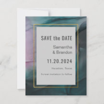 Luxe juweeltonen inkwash trouwkaart 'Save the Date