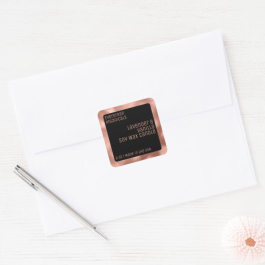 Luxe kaarsenlabel zwart roos gouden vierkant vierkante sticker (Envelop)