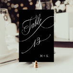 Luxe kalligrafie bruiloft nummer 13, zwart kaart<br><div class="desc">Tabel 13. Controleer alle beschikbare nummers. | Luxe en elegante swirly kalligrafie trouwtafel nummer met uw initialen. Voor meer geavanceerde aanpassing van dit ontwerp,  klikt u op de BLUE DESIGN TOOL BUTTON hierboven!</div>