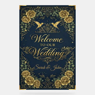 Luxe kalligrafie gouden marine welkom bruiloft acryl bord