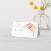 Luxe kalligrafie roze bloemenbruiloft plaatskaartje (Achterkant)