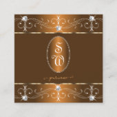 Luxe kaneel bruin Sinaasappel Ornamenten Monogram Vierkante Visitekaartje (Voorkant)