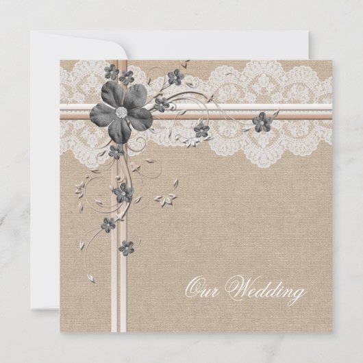 Luxe Kant Floral Burlap Bruiloft Uitnodiging (Achterkant)