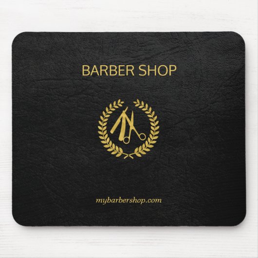 Luxe kapperszaak goud zwart leer look goud muismat (Voorkant)