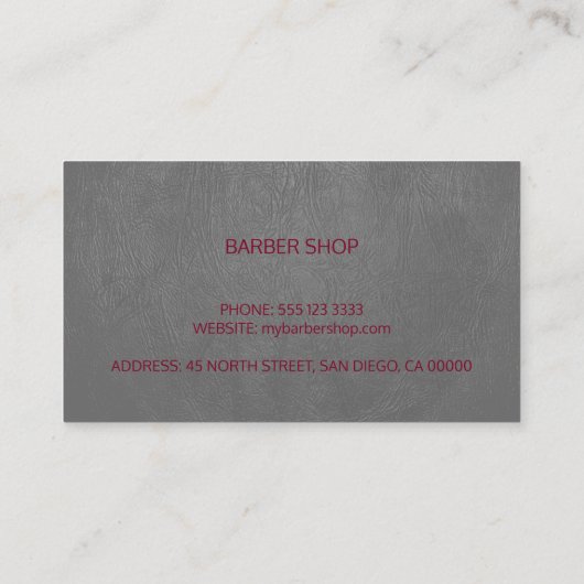 Luxe kapperszaak grijs leder look bordeaux visitekaartje (Achterkant)
