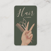 Luxe Kapsalon Kapper Elegante Donkergroene Visitekaartje (Voorkant)