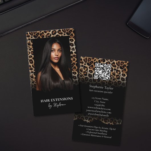 Luxe kapsalon Leopard Extensions Pruik Foto Visitekaartje