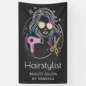 Luxe Kapsalon Moderne Schoonheid Zwart Spandoek (Verticaal)