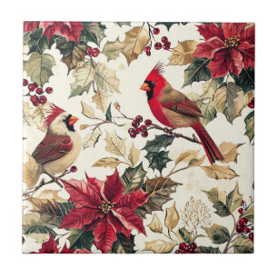 Luxe Kardinaal Poinsettia Kerst Crème Rood Tegeltje