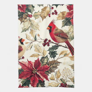 Luxe Kardinaal Poinsettia Kerst Crème Rood Theedoek