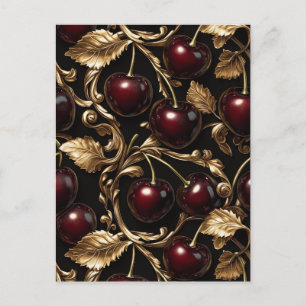 Luxe Kersen en Goud Barok Naadloos Patroon Briefkaart