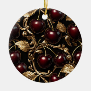 Luxe Kersen en Goud Barok Naadloos Patroon Keramisch Ornament