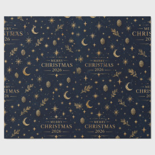 LUXE Kerst Botanische Bloemrijke Navy Goud Wrap Cadeaupapier